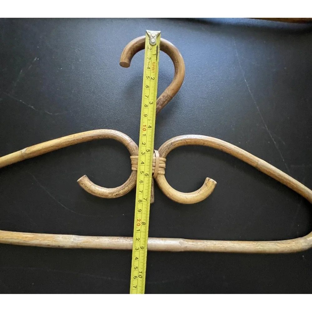 Vintage Bentwood Rattan Cane Clothes Hanger Set of 2 Boho Scroll Wood Decor